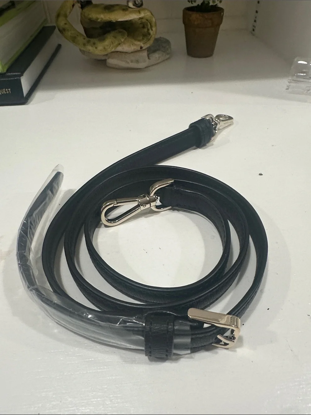 Black Leather Key & Card Holder Strap with Silver Clips